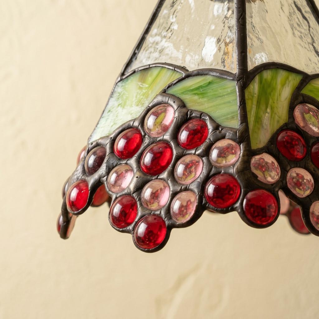 Handmade Grape-Inspired Tiffany-Inspired Pendant Light with Red and Purple Cluster Motifs - view 3