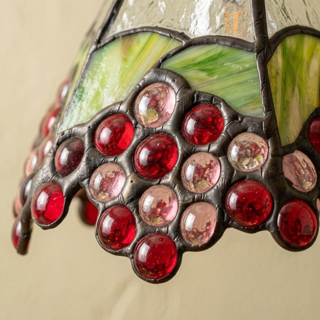 Handmade Grape-Inspired Tiffany-Inspired Pendant Light with Red and Purple Cluster Motifs - view 2