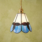 Handmade Blue and Cream Tiffany-Inspired Pendant Light with Leaf-Like Motif by AuroraeGlass