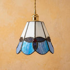 Handmade Blue and Cream Tiffany-Inspired Pendant Light with Leaf-Like Motif - view 5