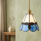 Handmade Blue and Cream Tiffany-Inspired Pendant Light with Leaf-Like Motif - view 6