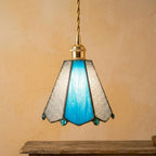 Handmade Blue and Clear Bell Tiffany-Inspired Pendant Light with Teardrop Edge Details by AuroraeGlass