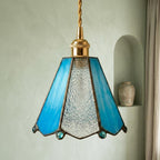 Handmade Blue and Clear Bell Tiffany-Inspired Pendant Light with Teardrop Edge Details - view 7
