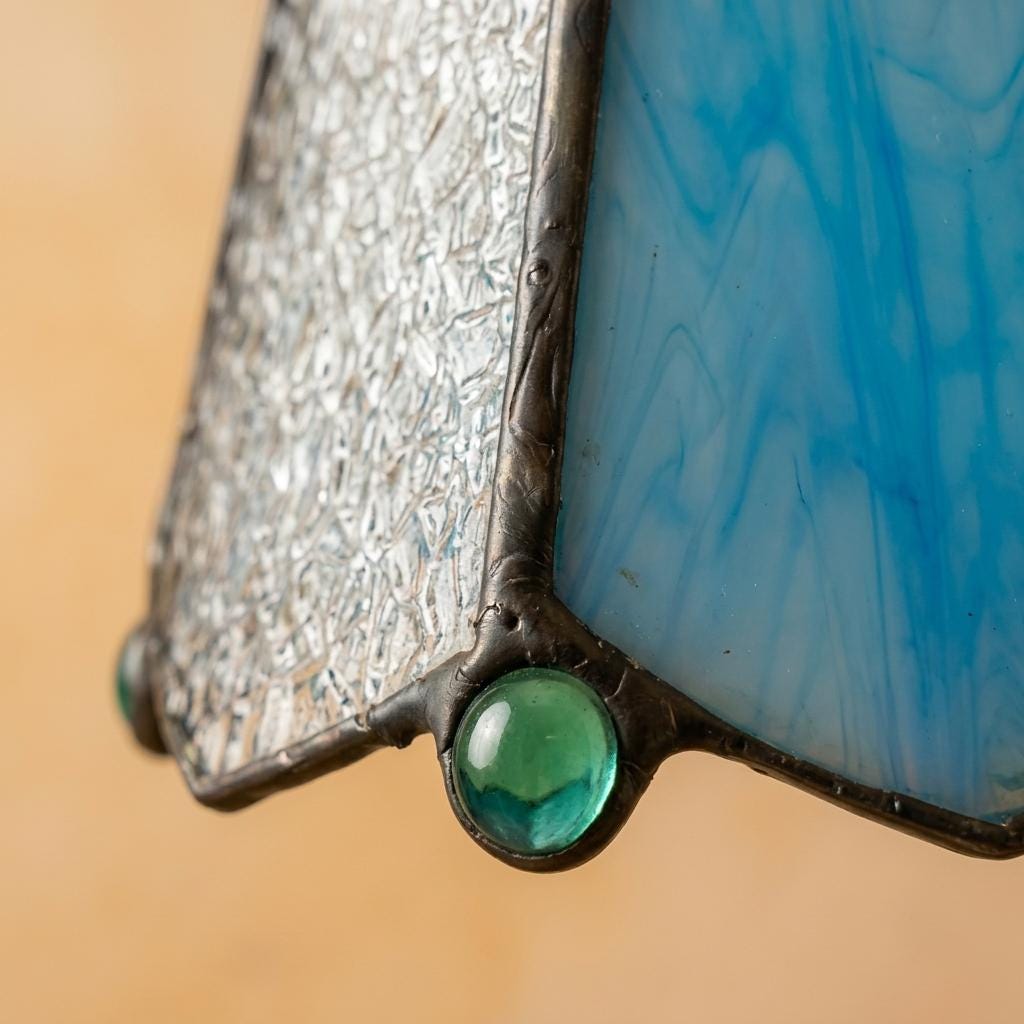 Handmade Blue and Clear Bell Tiffany-Inspired Pendant Light with Teardrop Edge Details - view 2