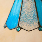 Handmade Blue and Clear Bell Tiffany-Inspired Pendant Light with Teardrop Edge Details - view 3