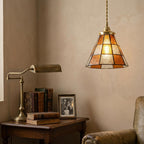 Handmade Amber-tone Grid Tiffany-Inspired Pendant Light with Cream and Orange Panels - view 7