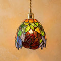 Handmade Orange Floral Dome Tiffany-Inspired Pendant Light with Multicolor Botanical Pattern by AuroraeGlass
