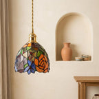 Handmade Orange Floral Dome Tiffany-Inspired Pendant Light with Multicolor Botanical Pattern - view 7