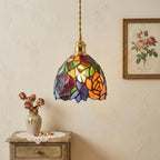 Handmade Orange Floral Dome Tiffany-Inspired Pendant Light with Multicolor Botanical Pattern - view 10
