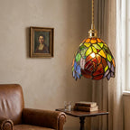 Handmade Orange Floral Dome Tiffany-Inspired Pendant Light with Multicolor Botanical Pattern - view 8