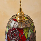 Handmade Orange Floral Dome Tiffany-Inspired Pendant Light with Multicolor Botanical Pattern - view 4