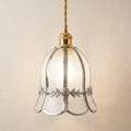 Handmade Clear Bell Pendant Light with Silver-Tone Floral Band and Scalloped Edge by AuroraeGlass