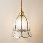 Handmade Clear Bell Pendant Light with Silver-Tone Floral Band and Scalloped Edge by AuroraeGlass