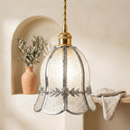 Handmade Clear Bell Pendant Light with Silver-Tone Floral Band and Scalloped Edge - view 10