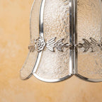 Handmade Clear Bell Pendant Light with Silver-Tone Floral Band and Scalloped Edge - view 3