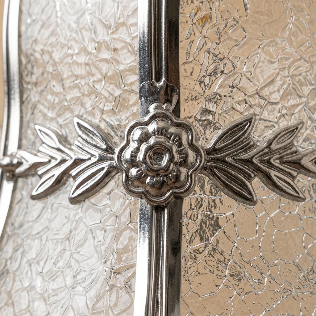 Handmade Clear Bell Pendant Light with Silver-Tone Floral Band and Scalloped Edge - view 2