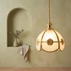 Handmade Cream Segmented Dome Pendant Light with Gold-Tone Floral Medallions - view 6