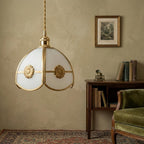Handmade Cream Segmented Dome Pendant Light with Gold-Tone Floral Medallions - view 9