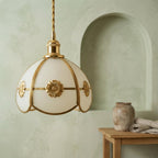 Handmade Cream Segmented Dome Pendant Light with Gold-Tone Floral Medallions - view 7