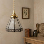 Handmade Clear Geometric Bell Pendant Light with Dark Lattice Border - view 9