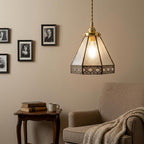 Handmade Clear Geometric Bell Pendant Light with Dark Lattice Border - view 8