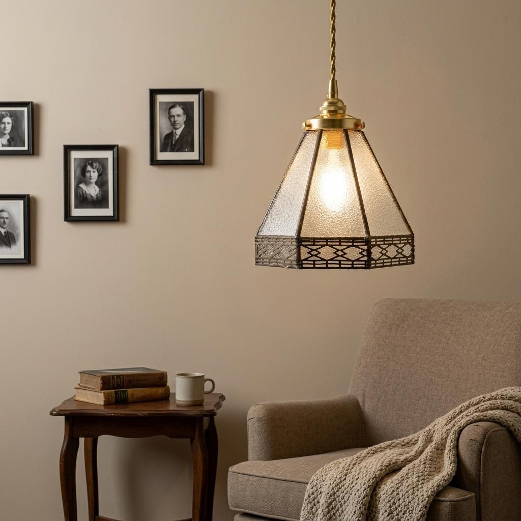 Handmade Clear Geometric Bell Pendant Light with Dark Lattice Border - view 8