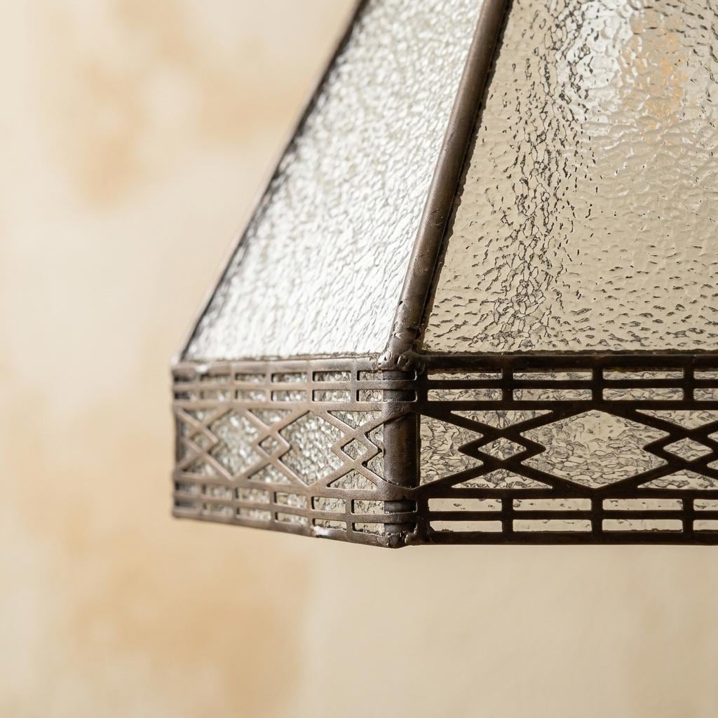 Handmade Clear Geometric Bell Pendant Light with Dark Lattice Border - view 3