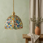 Handmade Multicolor Pebble-Pattern Pendant Light with Speckled Dome - view 7
