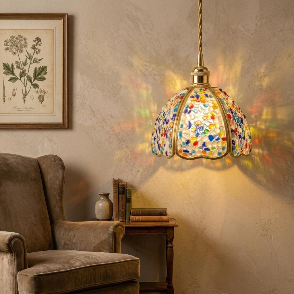 Handmade Multicolor Pebble-Pattern Pendant Light with Speckled Dome - view 8