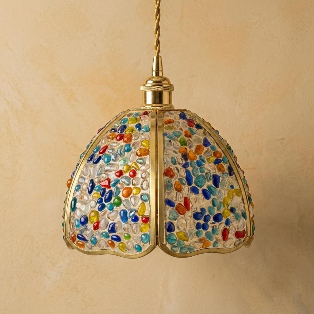 Handmade Multicolor Pebble-Pattern Pendant Light with Speckled Dome - view 5