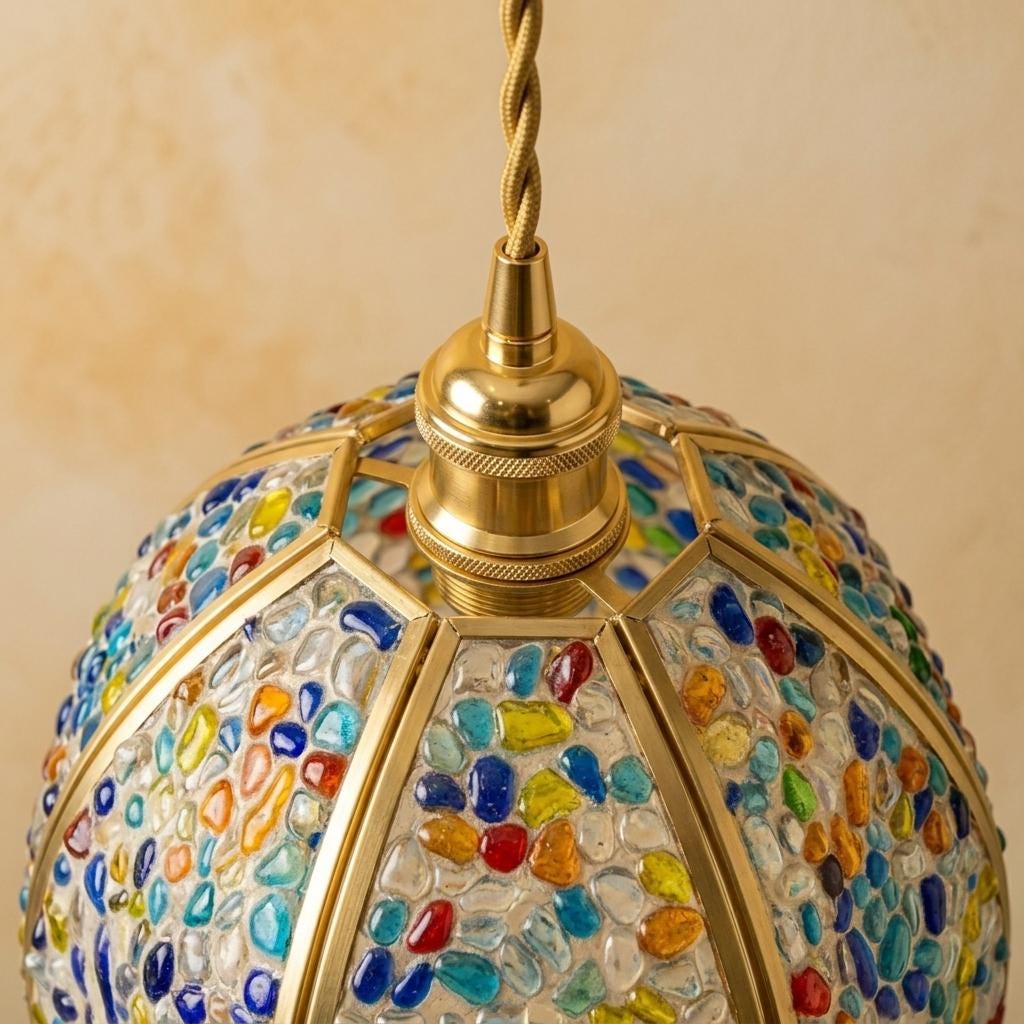 Handmade Multicolor Pebble-Pattern Pendant Light with Speckled Dome - view 4