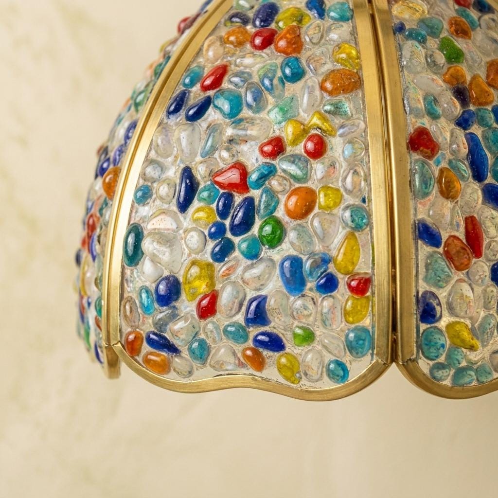 Handmade Multicolor Pebble-Pattern Pendant Light with Speckled Dome - view 3
