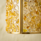 Honey Yellow Pebble-Pattern Tiffany-Inspired Pendant Light, Cylinder Lantern, Handmade - view 2