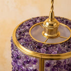 Purple Pebble-Pattern Tiffany-Inspired Pendant Light, Cylinder Lantern with Gold-Tone Frame, Handmade - view 4