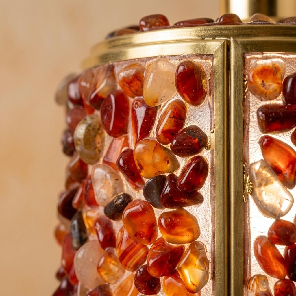 Orange and Red Pebble-Pattern Tiffany-Inspired Pendant Light, Cylinder Lantern, Handmade - view 2