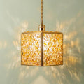 Warm Yellow Pebble-Pattern Tiffany-Inspired Pendant Light, Cube Lantern, Handmade by AuroraeGlass