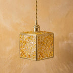 Warm Yellow Pebble-Pattern Tiffany-Inspired Pendant Light, Cube Lantern, Handmade - view 5