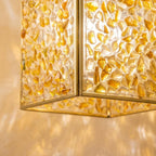 Warm Yellow Pebble-Pattern Tiffany-Inspired Pendant Light, Cube Lantern, Handmade - view 3