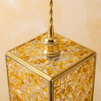 Warm Yellow Pebble-Pattern Tiffany-Inspired Pendant Light, Cube Lantern, Handmade - view 4