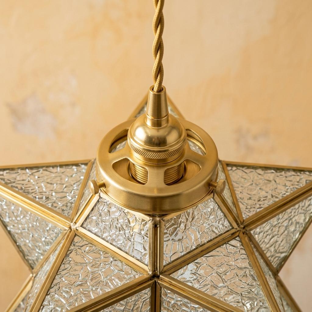Clear-Look Geometric Star Pendant Light, Textured-Look Panels, Handmade - view 4