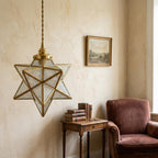 Clear-Look Geometric Star Pendant Light, Textured-Look Panels, Handmade - view 9