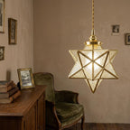 Clear-Look Geometric Star Pendant Light, Textured-Look Panels, Handmade - view 8