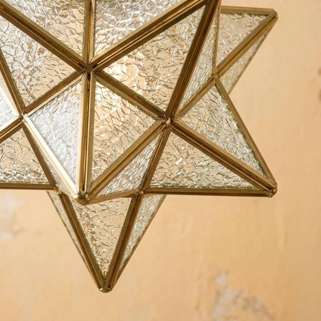 Clear-Look Geometric Star Pendant Light, Textured-Look Panels, Handmade - view 2