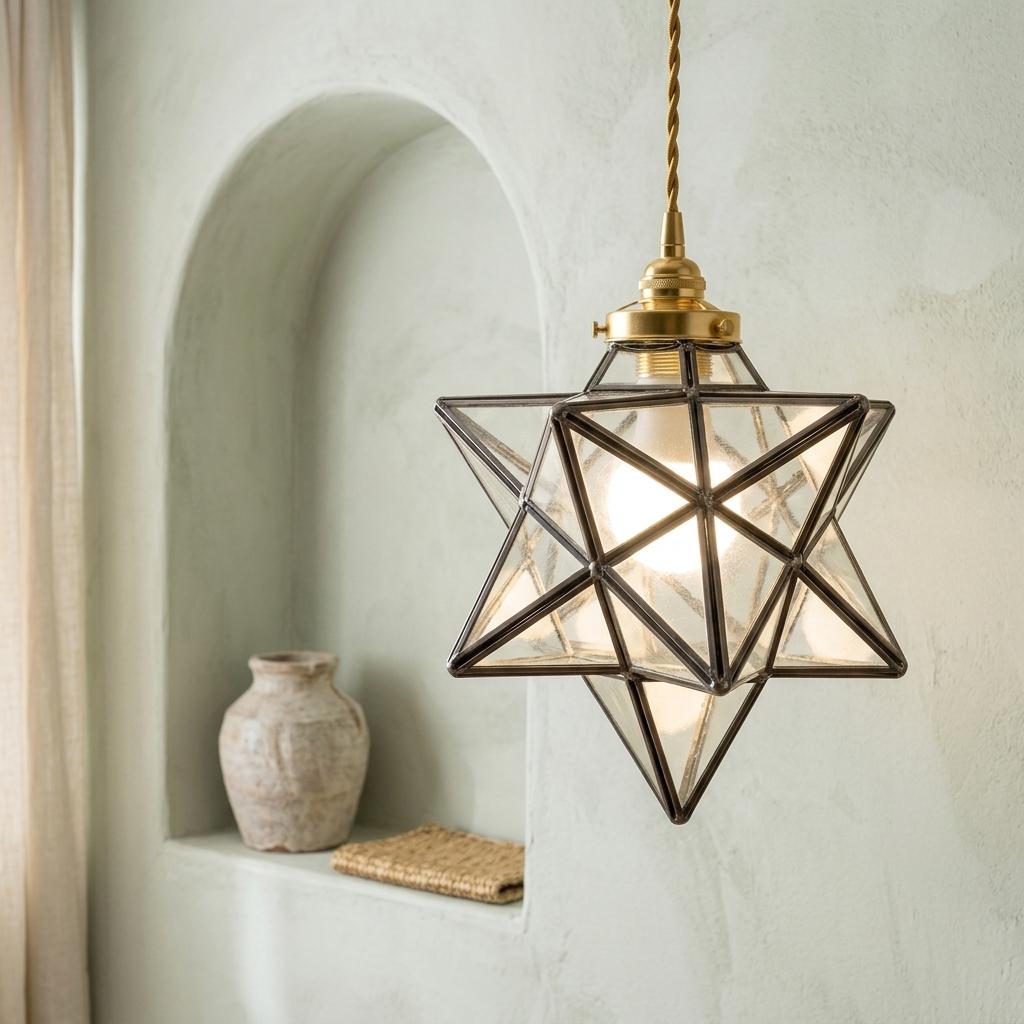 Clear-Look Geometric Star Pendant Light, Gray-Black Frame, Handmade - view 6