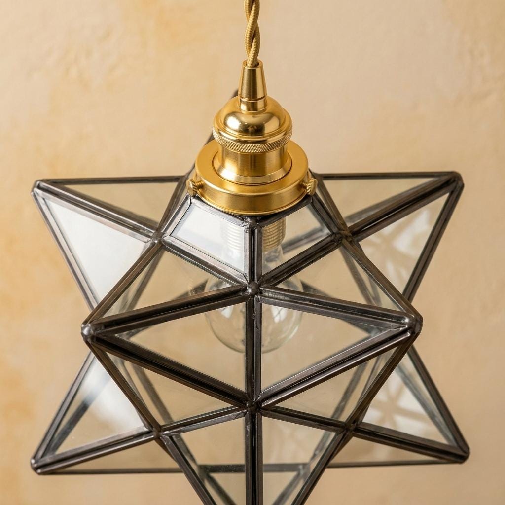 Clear-Look Geometric Star Pendant Light, Gray-Black Frame, Handmade - view 4