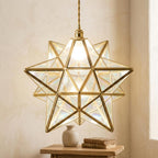 Clear-Look Geometric Star Pendant Light, Gold-Tone Frame, Handmade - view 9