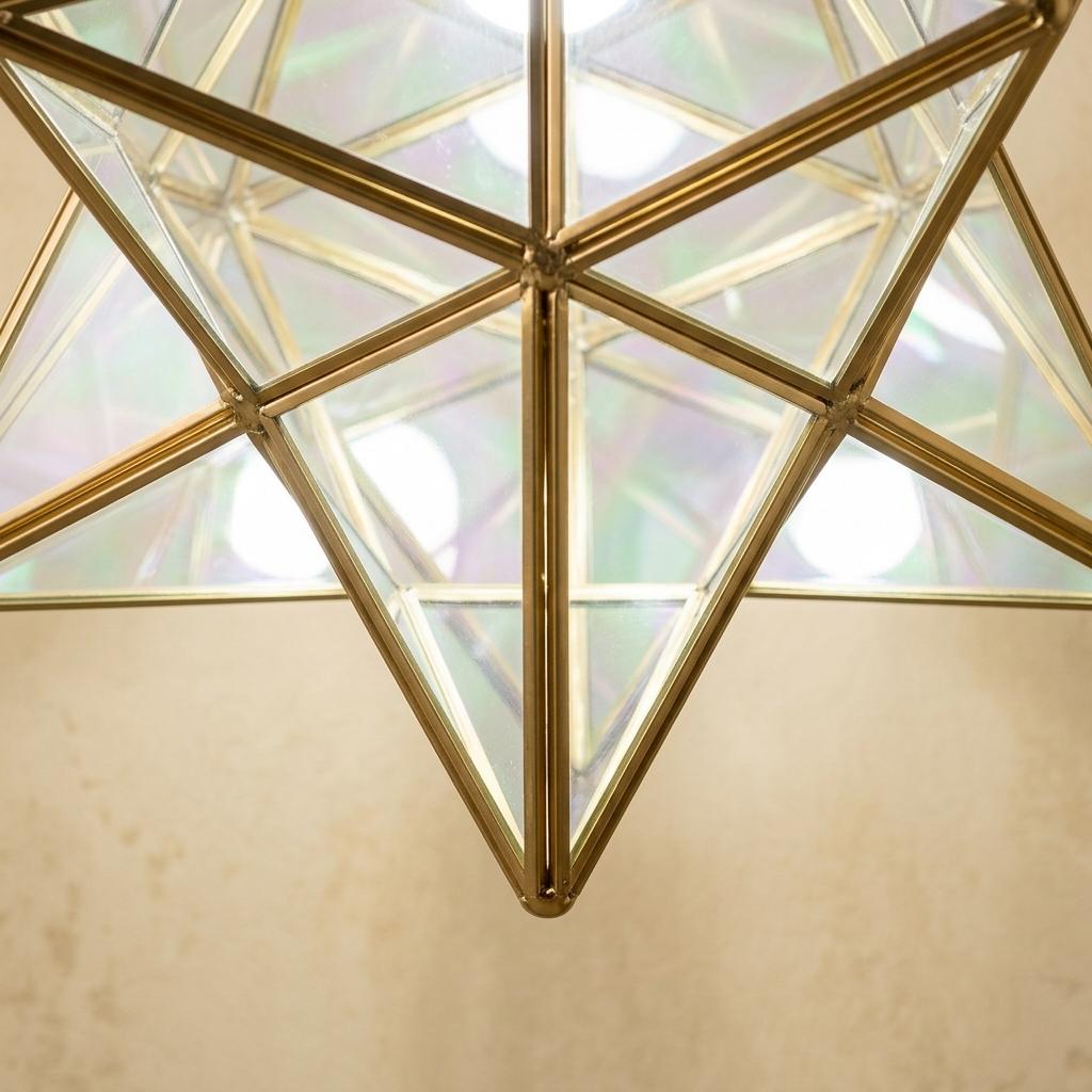 Clear-Look Geometric Star Pendant Light, Gold-Tone Frame, Handmade - view 3