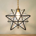 Clear-Look Geometric Star Pendant Light, Dark Frame, Handmade by AuroraeGlass