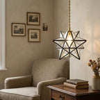 Clear-Look Geometric Star Pendant Light, Dark Frame, Handmade - view 8