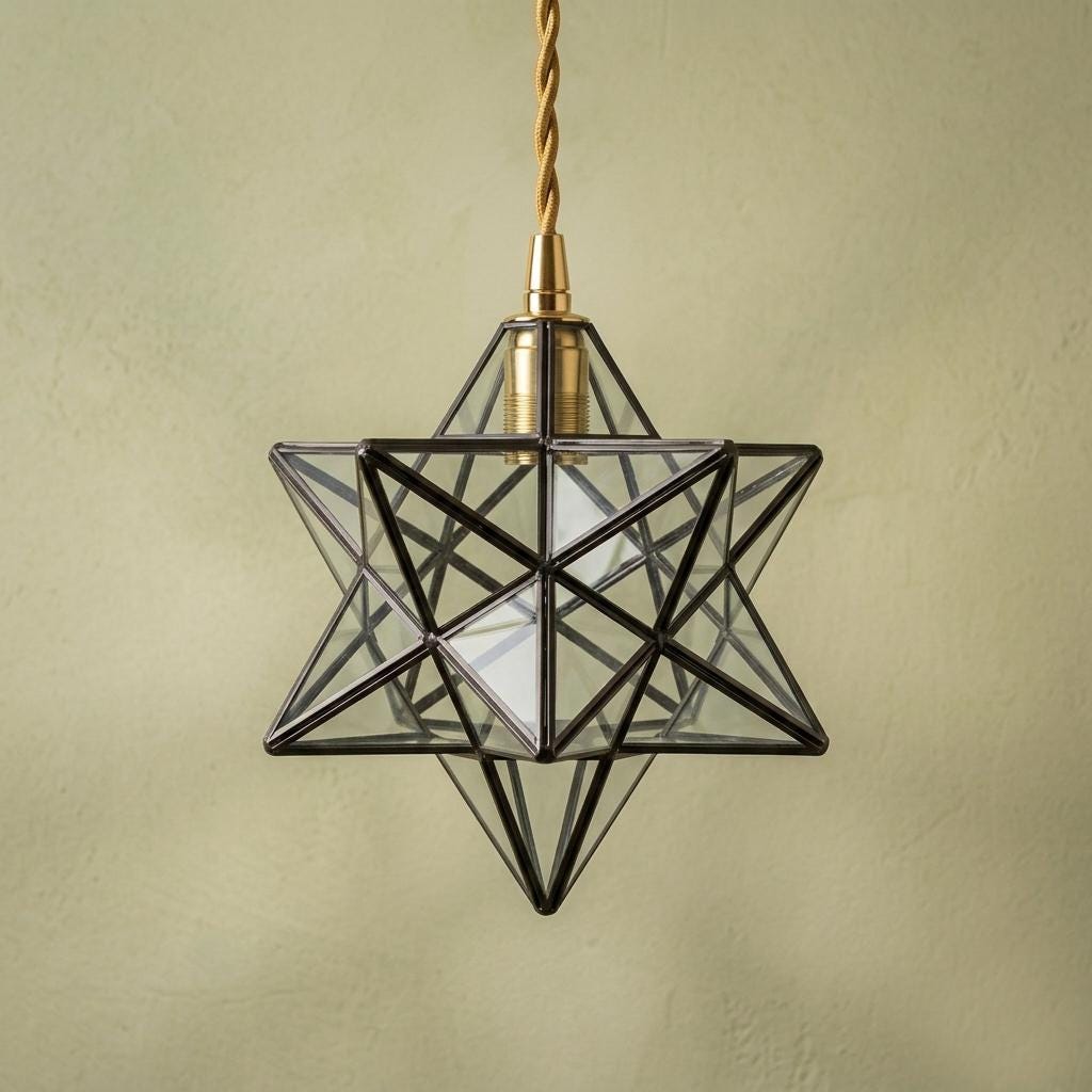 Clear-Look Geometric Star Pendant Light, Dark Frame, Handmade - view 5